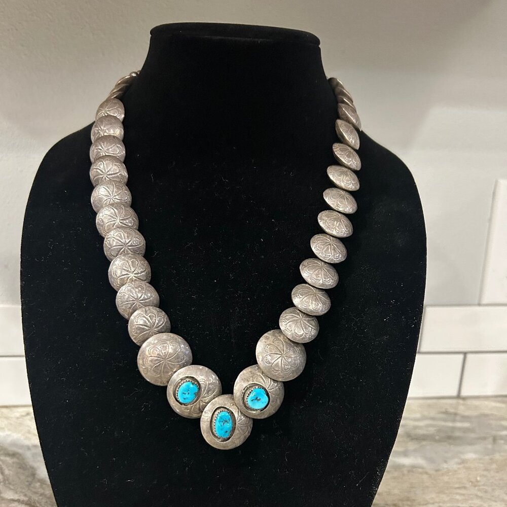 Native American Silver and Turquoise Necklace